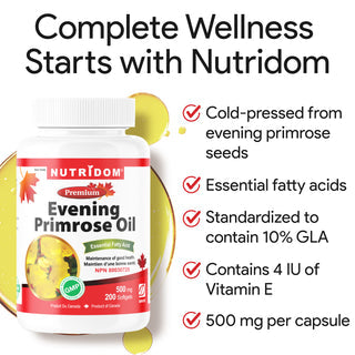 Nutridom Evening Primrose Oil 500mg, Cold-pressed (200 Softgels)