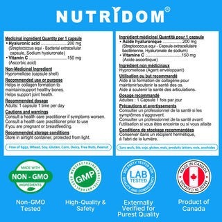 Nutridom Hyaluronic Acid with Vitamin C (60 Veg Capsules)