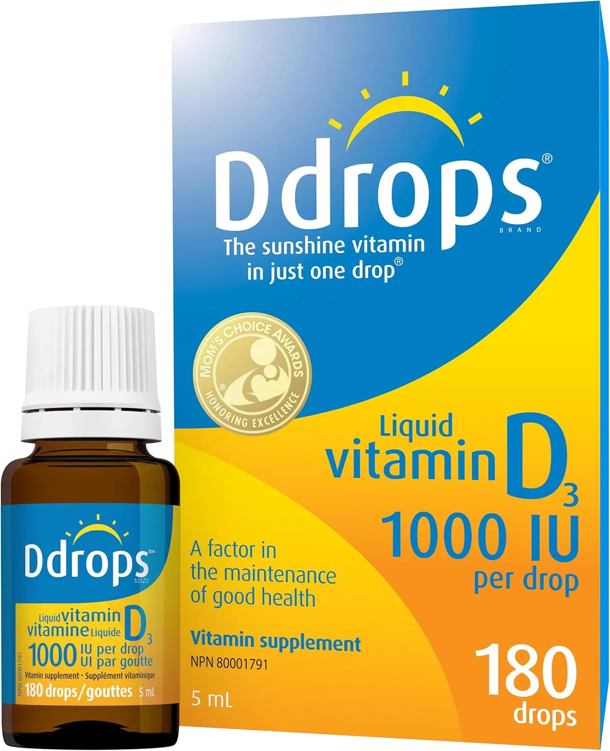 Ddrops (Liquid Vitamin D3) 1000 IU, 180 Drops
