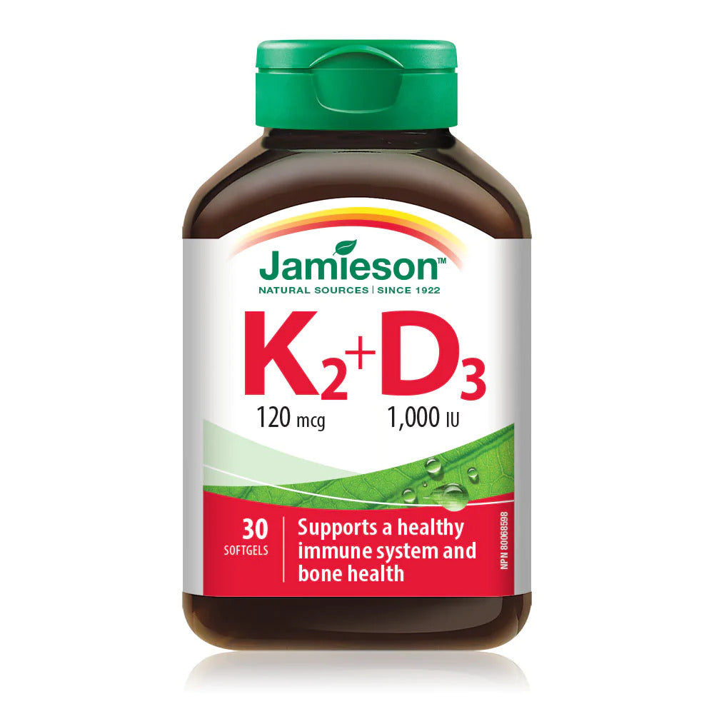 Jamieson Vitamin K2+D3 (120 mcg+1,000 IU), 30 Softgels