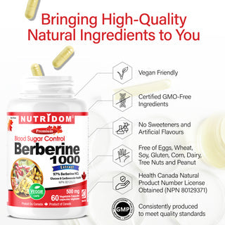 Nutridom Berberine HCL 500mg, Blood sugar control(60 Veg Capsules)