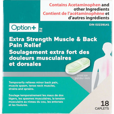 Option+ Extra Strength Back Pain & Muscle Relief with ASA Caplets, 18 Caplets