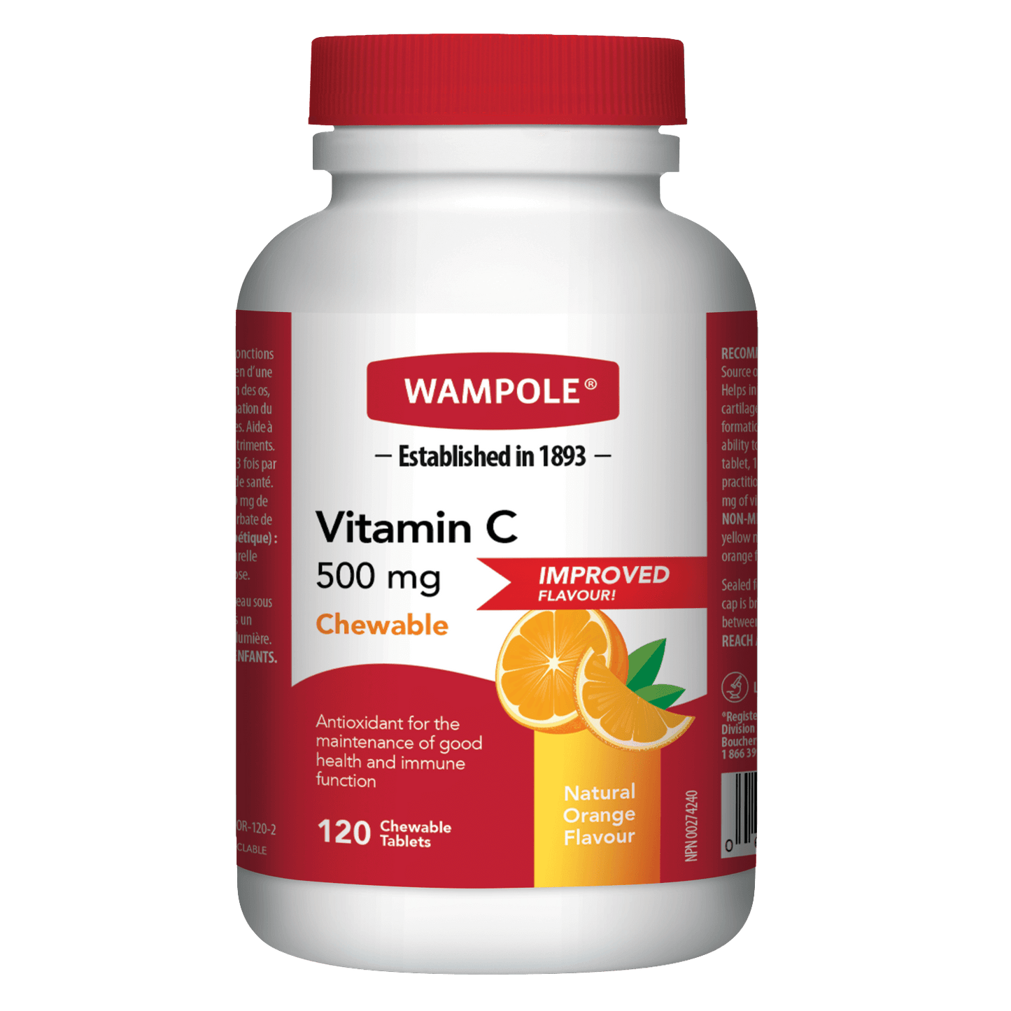 Wampole Vitamin C 500 mg, 120 Chewable Tablets