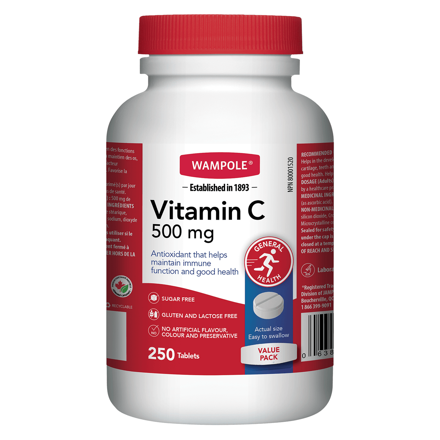 Wampole Vitamin C 500 mg, 250 Tablets