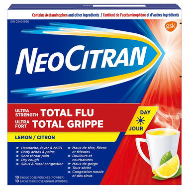 NeoCitran Ultra Strength Total Flu day time, Lemon 10 pouches