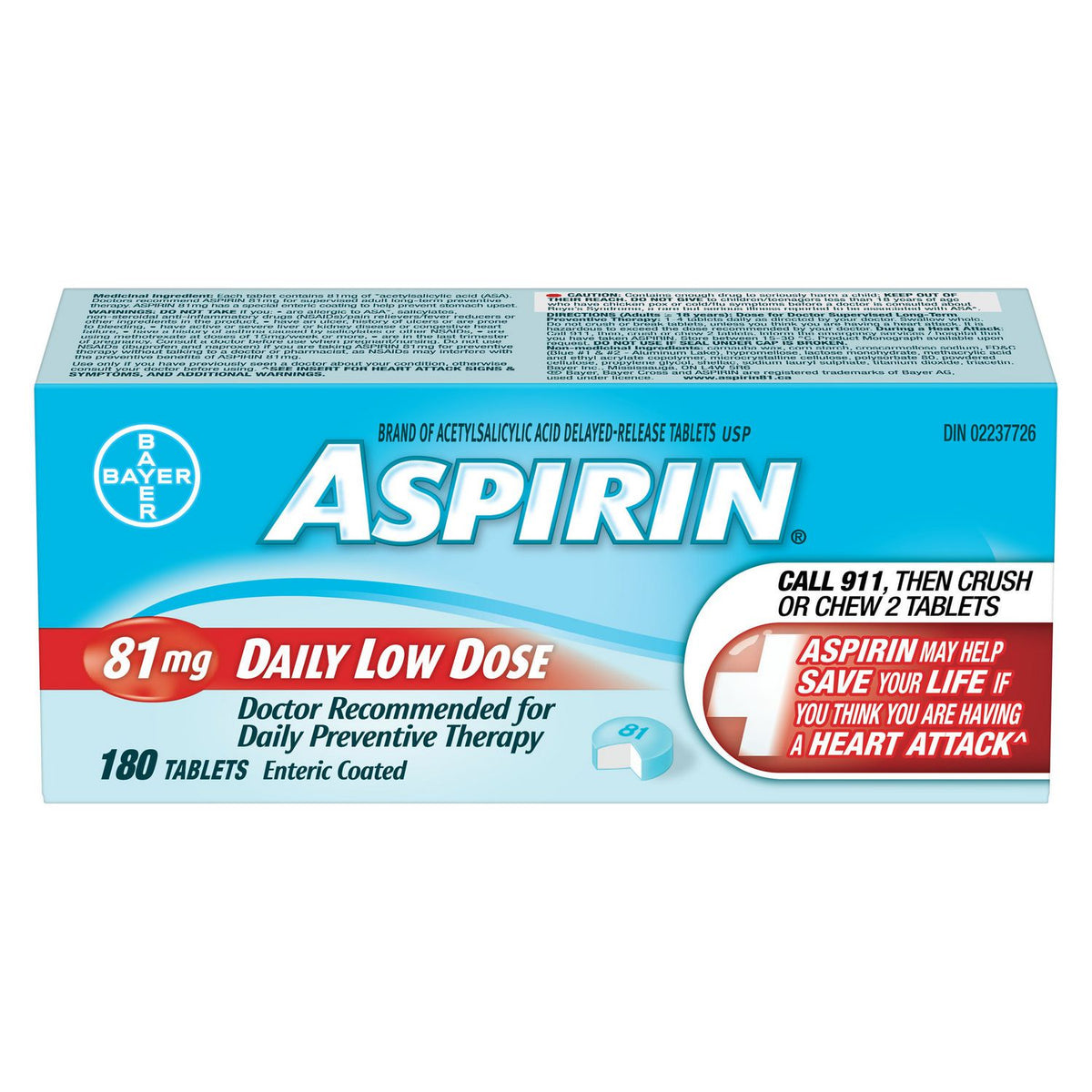 ASPIRIN® 81mg Daily Low Dose Enteric Coated, 180 tablets