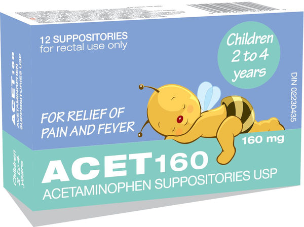 Acet 160 mg Acetaminophen Suppositories USP, 12 units
