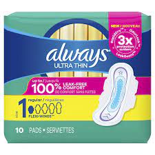 Always Ultra Thin Size 1 Regular Pads With Wings, 18 Pads
