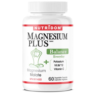 Nutridom Magnesium Plus BALANCE (60 Veggie Capsules), Magnesium malate, Vitamin B6, Vitamin B12, Vitamin C & Potassium