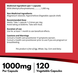 Nutridom MSM 1,000mg (120 Veggie Capsules)