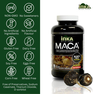 InkaMaca Organic Black Maca 800mg, Gelatinized (150 Capsules)