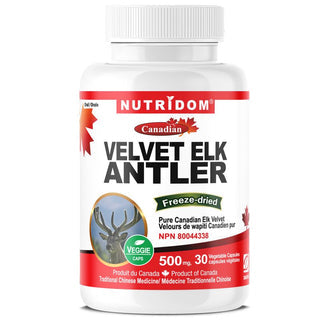 Nutridom Canadian Velvet Elk Antler 500mg, Freeze-Dried (30 Veggie Capsules)