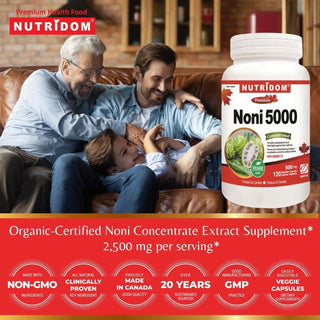 Nutridom Organic Noni 500mg, 5x Extra Strength (120 Veggie Capsules)