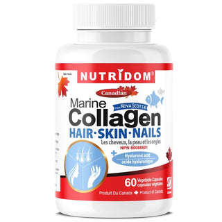 Nutridom Marine Collagen 600mg (60 Veggie Capsules), Featuring Hydrolyzed Fish Collagen, Hyaluronic acid, Vitamin C, Silicon & Biotin