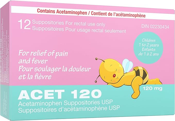 Acet 120 mg Acetaminophen Suppositories USP, 12 units
