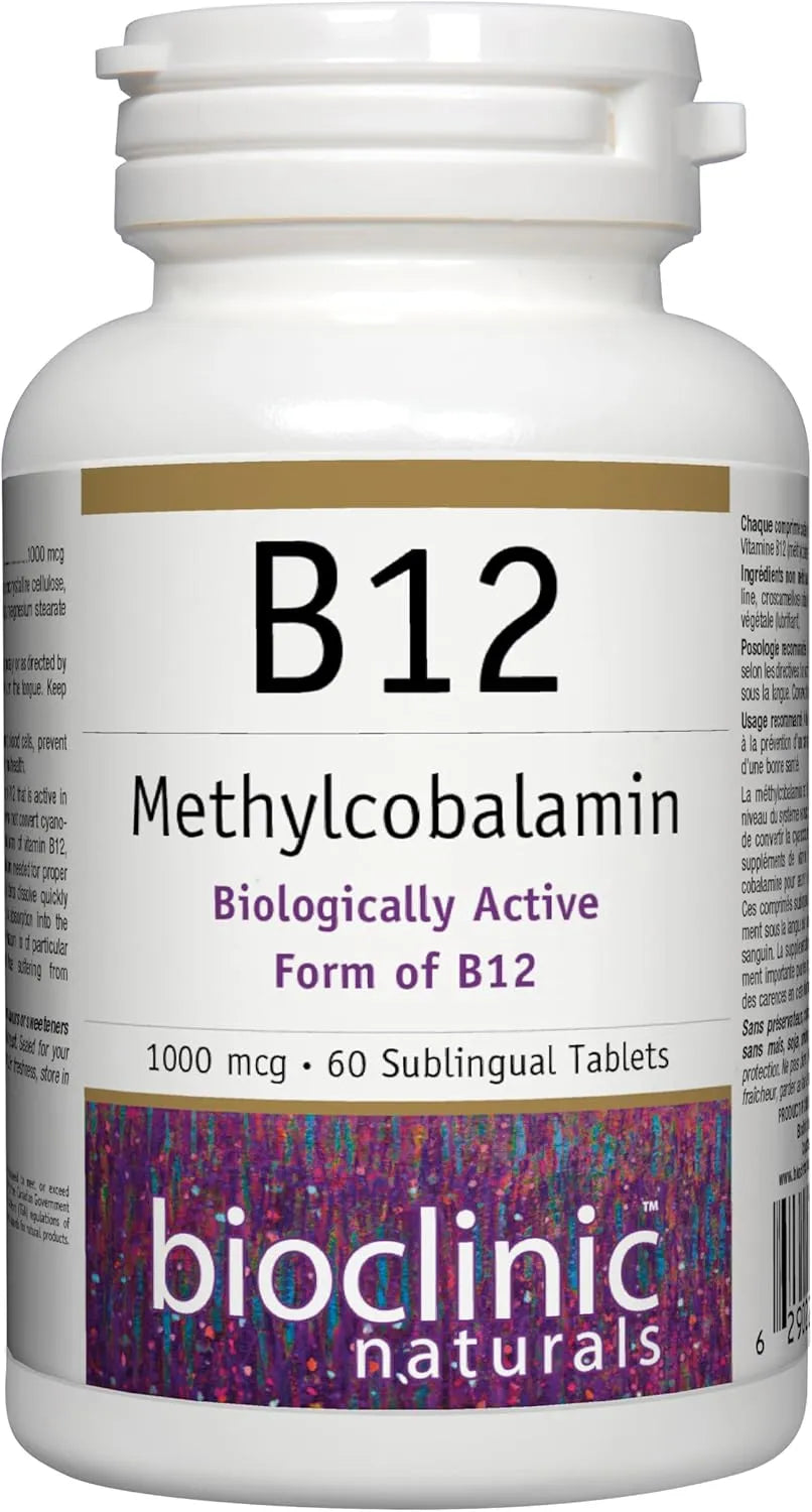 Bioclinic Naturals Vitamin B12 Methylcobalamin 1000 mcg, 60 sublingual Tablets