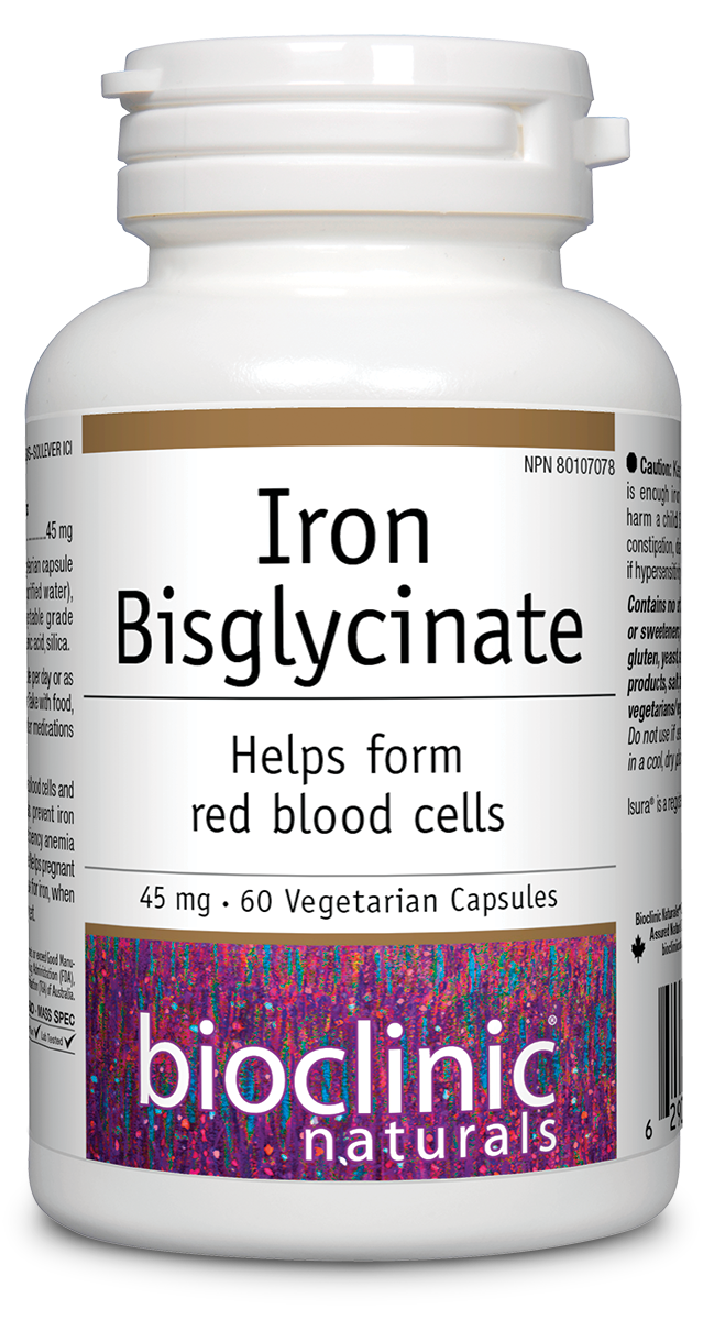 Bioclinic Naturals Iron Bisglycinate 45 mg 60 Veg Capsules
