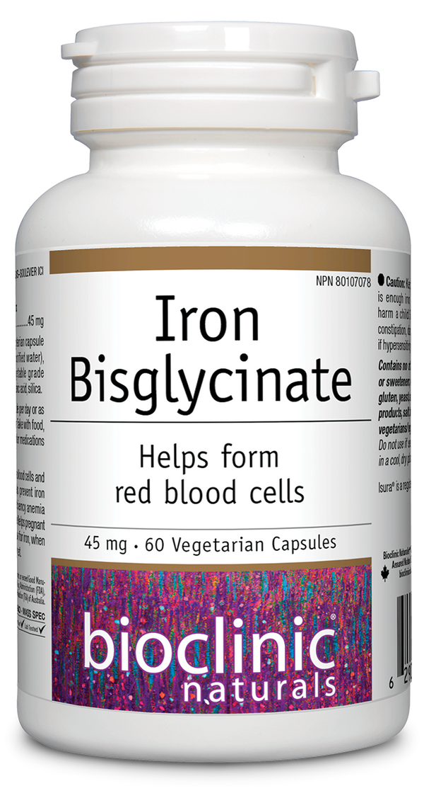 Bioclinic Naturals Iron Bisglycinate 45 mg 60 Veg Capsules