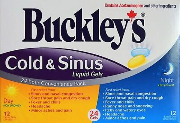 Buckley's Cold & Sinus 24H Liquid Gels Convenience Pack, 12 + 12 Liquid Gel Caps