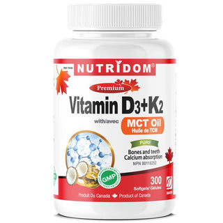 Nutridom Vitamin D3 + K2 with MCT Oil (300 Softgels)