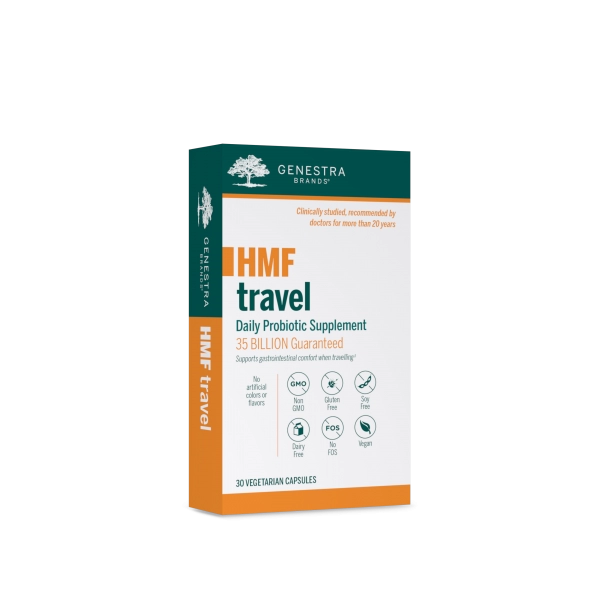 Genestra HMF Travel, for healthy gut during travel, 30 Vegan Capsules