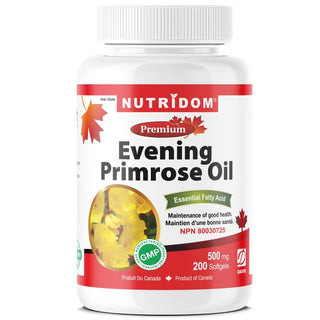 Nutridom Evening Primrose Oil 500mg, Cold-pressed (200 Softgels)