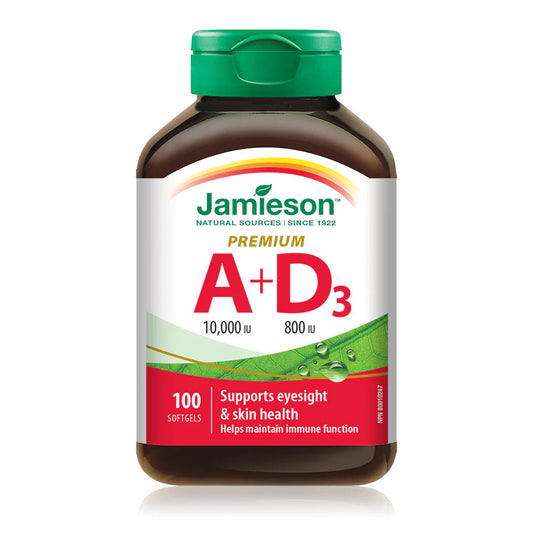 Jamieson Vitamin A+D3 (10,000IU+800IU), 100 Softgels