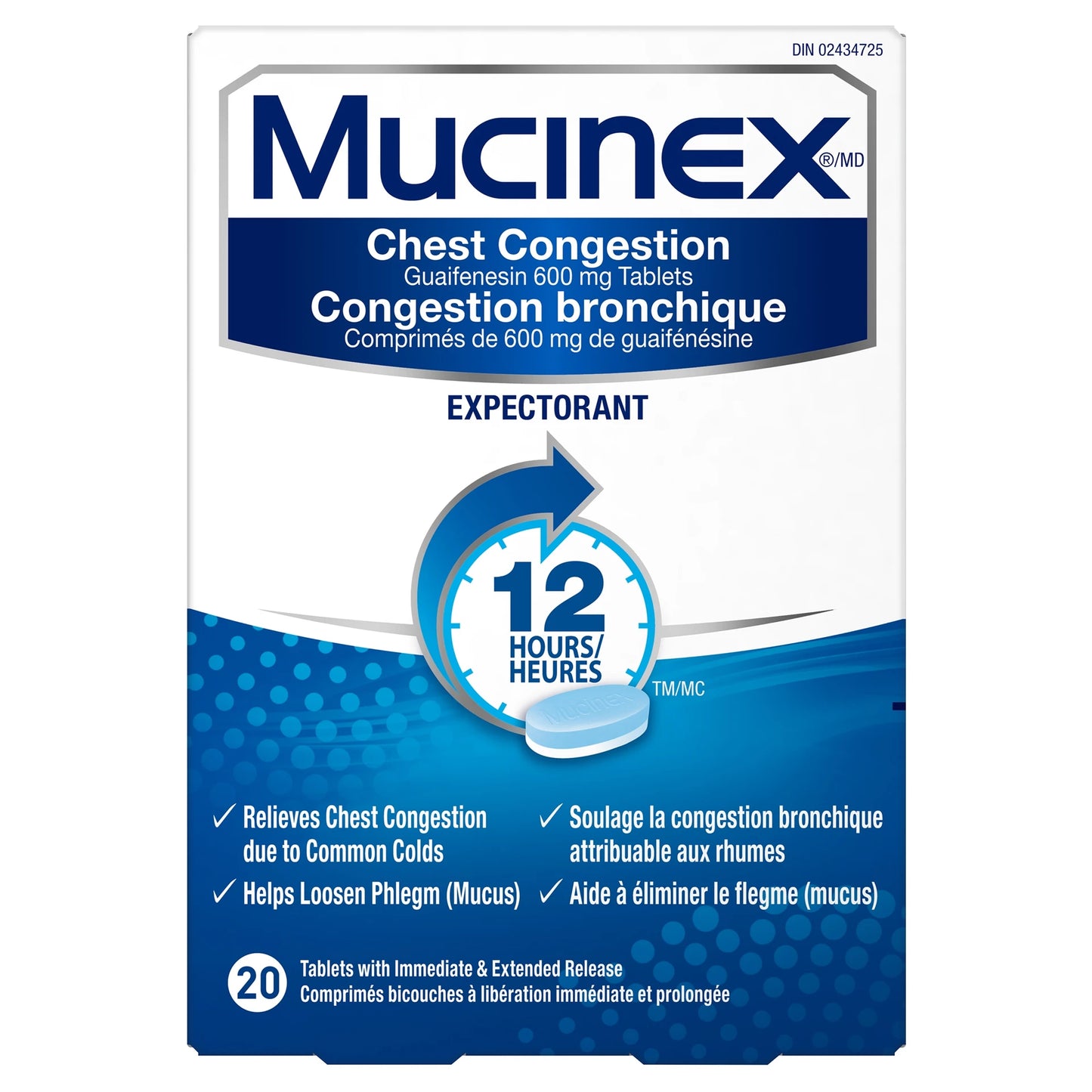 Mucinex Chest Congestion 12-Hour Expectorant 20 Tablets 600mg