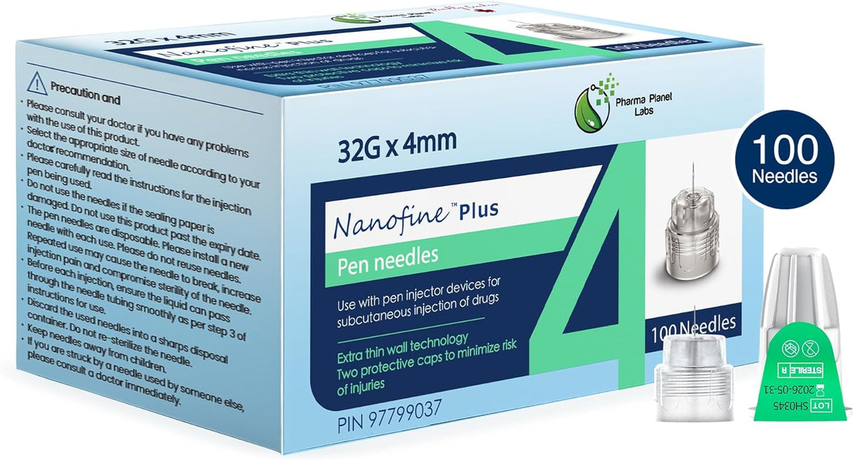 Nanofine Plus Universal Insulin Pen Needles 32G x 4mm, 100 Needles