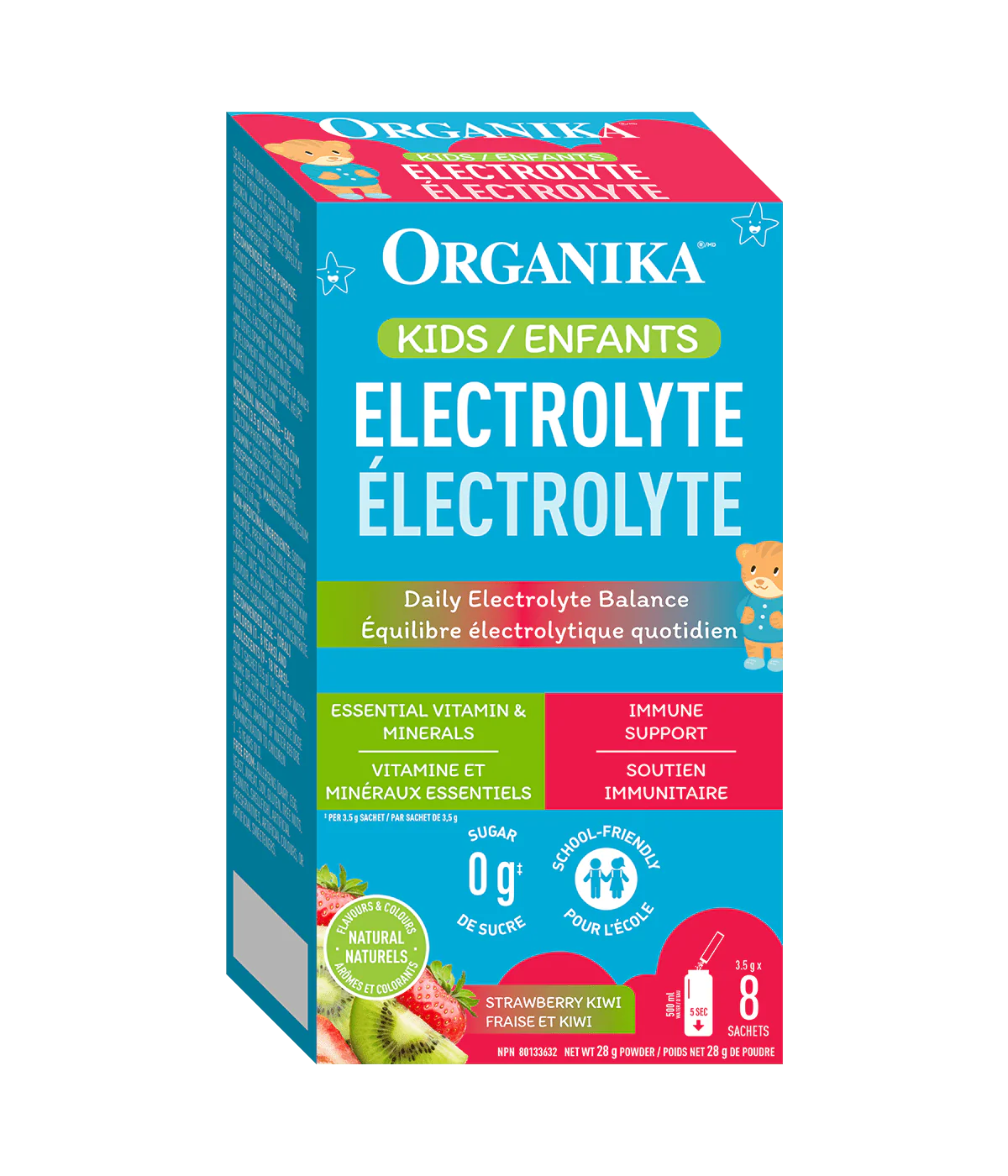 Organika Kids Electrolytes Powder, Strawberry Kiwi, 3.5g x 8 sachets