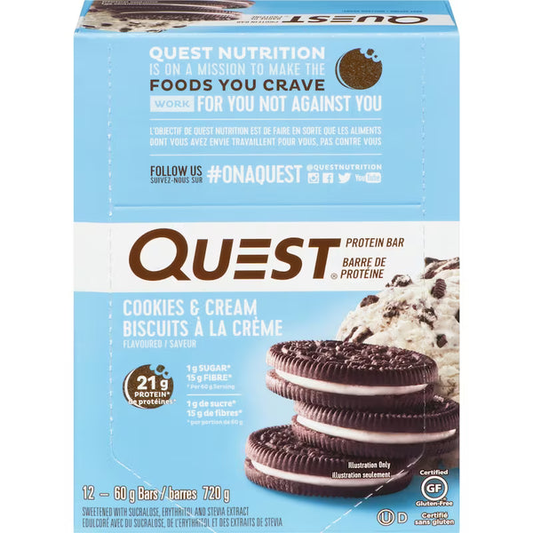 Quest Nutrition Protein Cookies & Cream High Protein Bar, 12x60g Bars