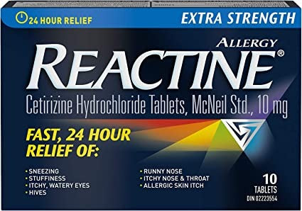 Reactine Extra Strength Antihistamine Tablets - 10mg ( Cetirizine Hydrochloride) , 10 tablets