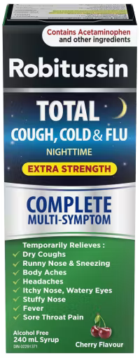 Robitussin Total Cough, Cold & Flu Extra Strength Nighttime, 240 mL