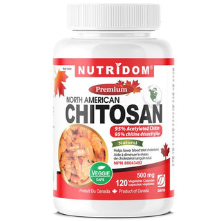 Nutridom North-American Chitosan 500mg, 95% Acetylated Chitin (120 Veggie Capsules)