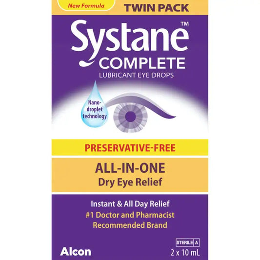 Systane COMPLETE Lubricant Eye Drops Preservative-Free 2X10ML Twin Pack – All-in-One Dry Eye Relief & Long-Lasting Eye Hydration