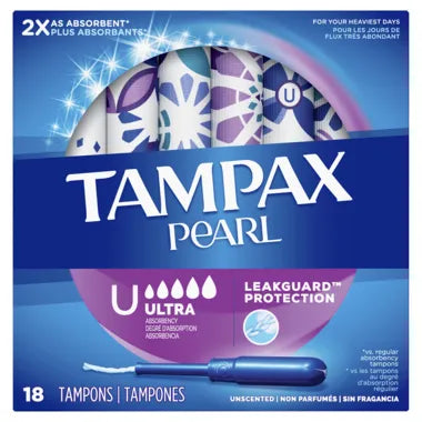 Tampax Pearl Tampons Ultra Absorbency with LeakGuard Braid, 18 tampons