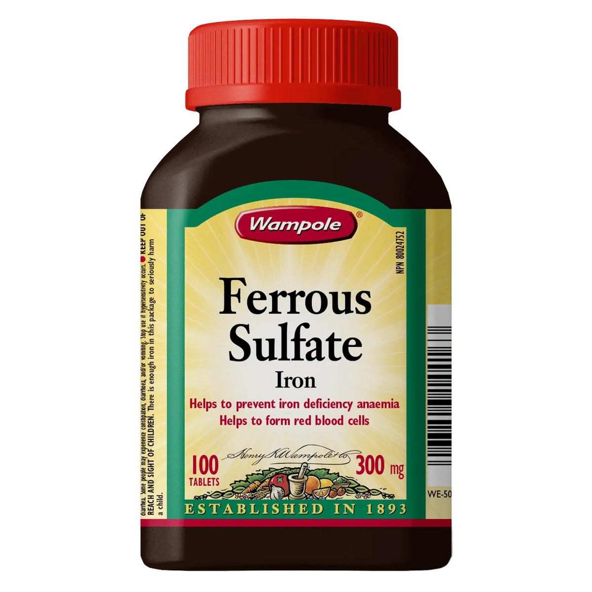 Wampole Ferrous Sulfate 300 mg, 100 Tablets