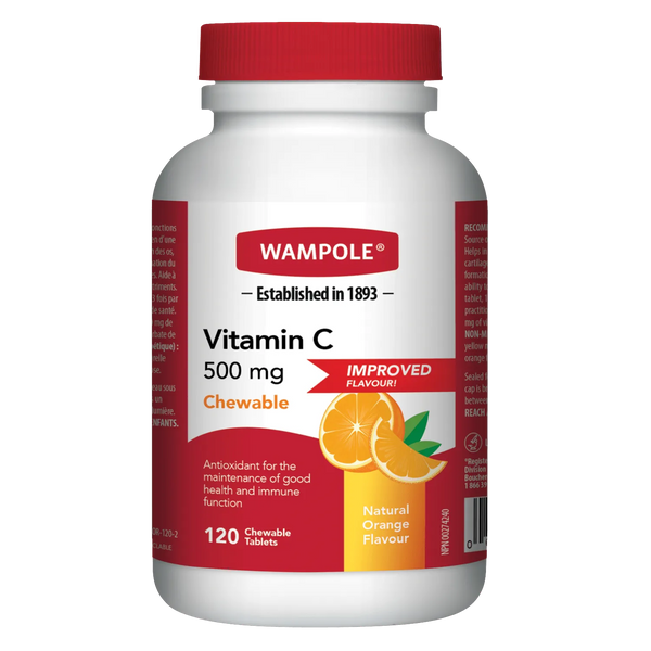 Wampole Vitamin C 500 mg, 120 Chewable Tablets