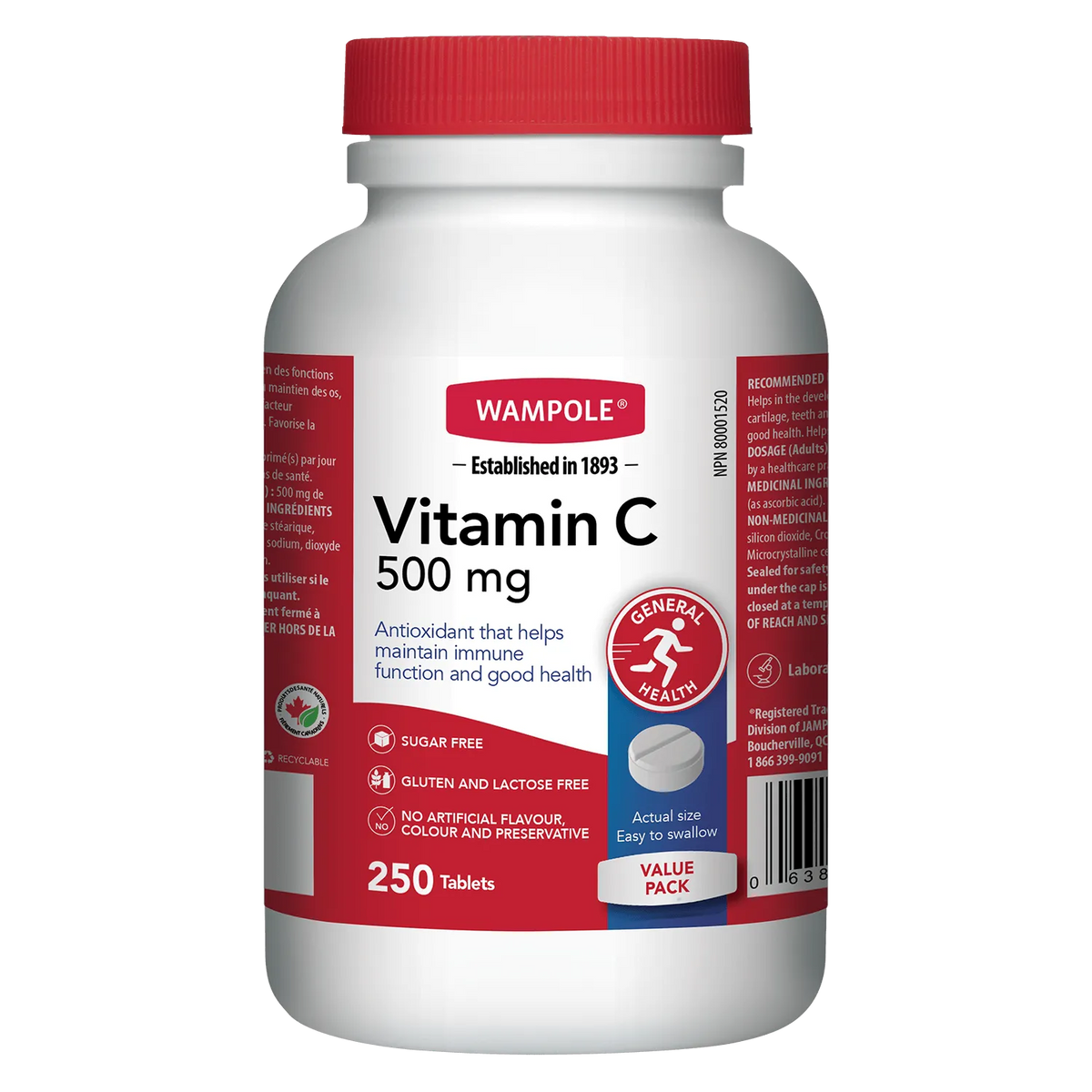 Wampole Vitamin C 500 mg, 250 Tablets