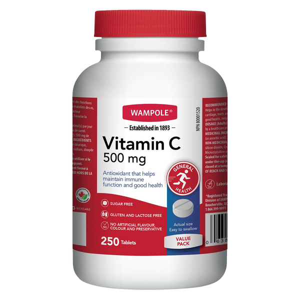 Wampole Vitamin C 500 mg, 250 Tablets