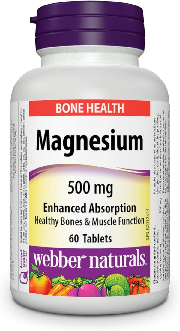 500 mg Enhanced Absorption Magnesium by Webber Naturals – Bottle of 60 Tablets