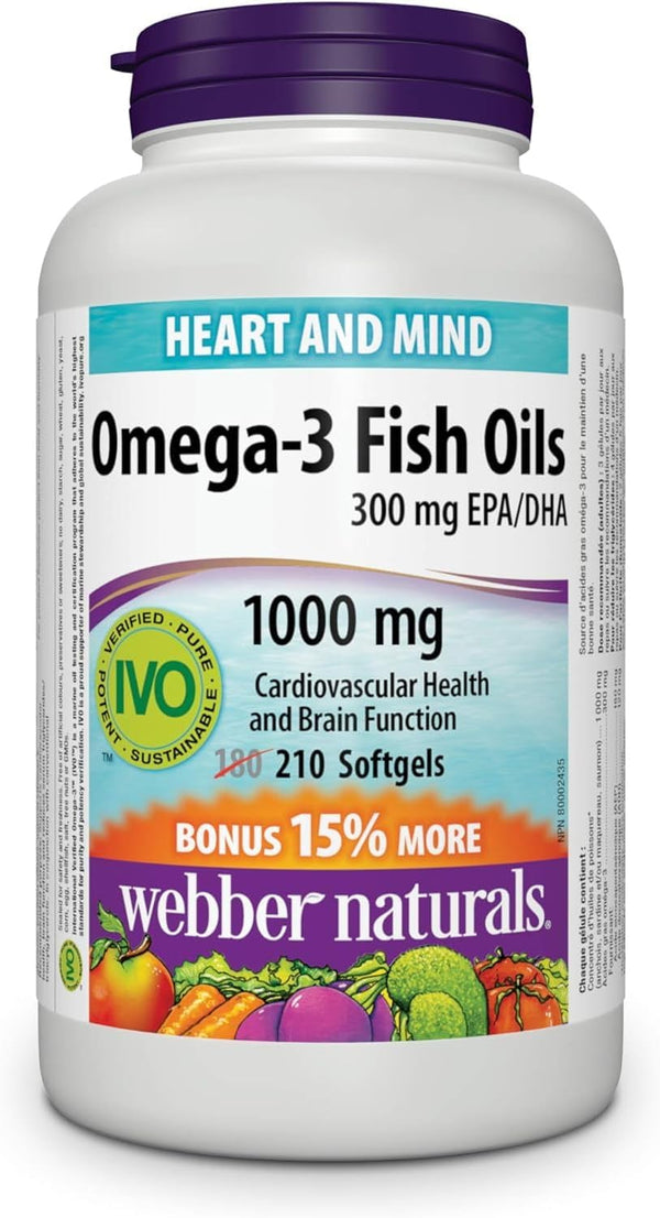 Webber Naturals Omega-3 1000 mg Fish Oil Softgels, 210 Softgels
