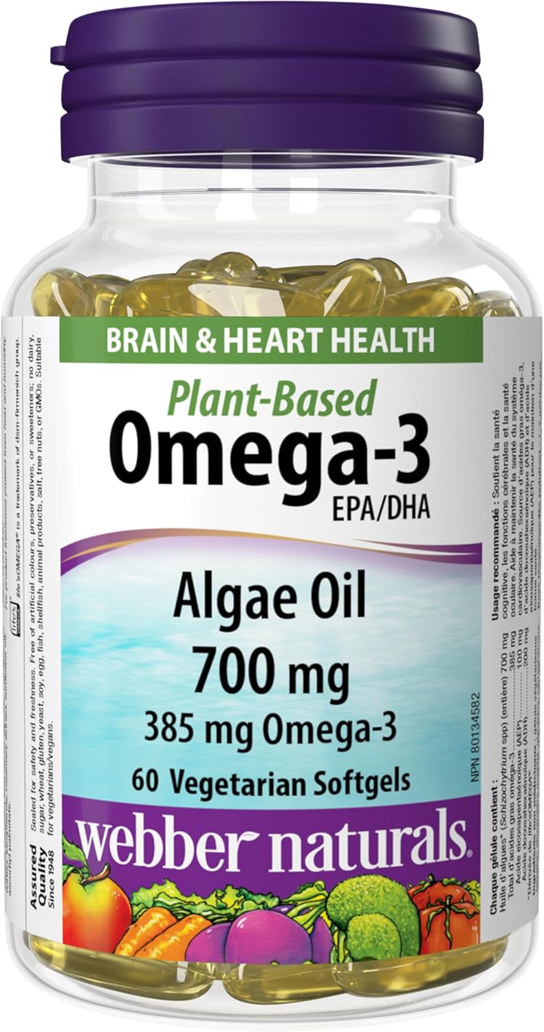 Webber Naturals Plant-Based Omega-3 Algae Oil Softgels, 60 V Softgels