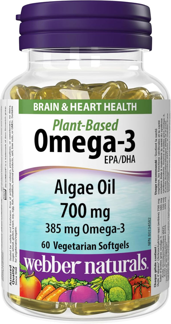 Webber Naturals Plant-Based Omega-3 Algae Oil Softgels, 60 V Softgels