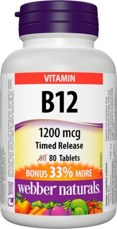 Webber Vitamin B12 1200 mcg, 80 Tablets