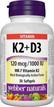 Webber Vitamin K2 + D3 120 mcg/1000 IU, 30 Softgels