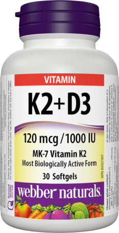 Webber Vitamin K2 + D3 120 mcg/1000 IU, 30 Softgels