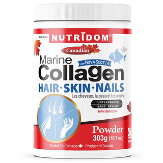 Nutridom Marine Collagen Powder (303g), Featuring Hydrolyzed Fish Marine Collagen, Vitamin C, Silicon & Biotin