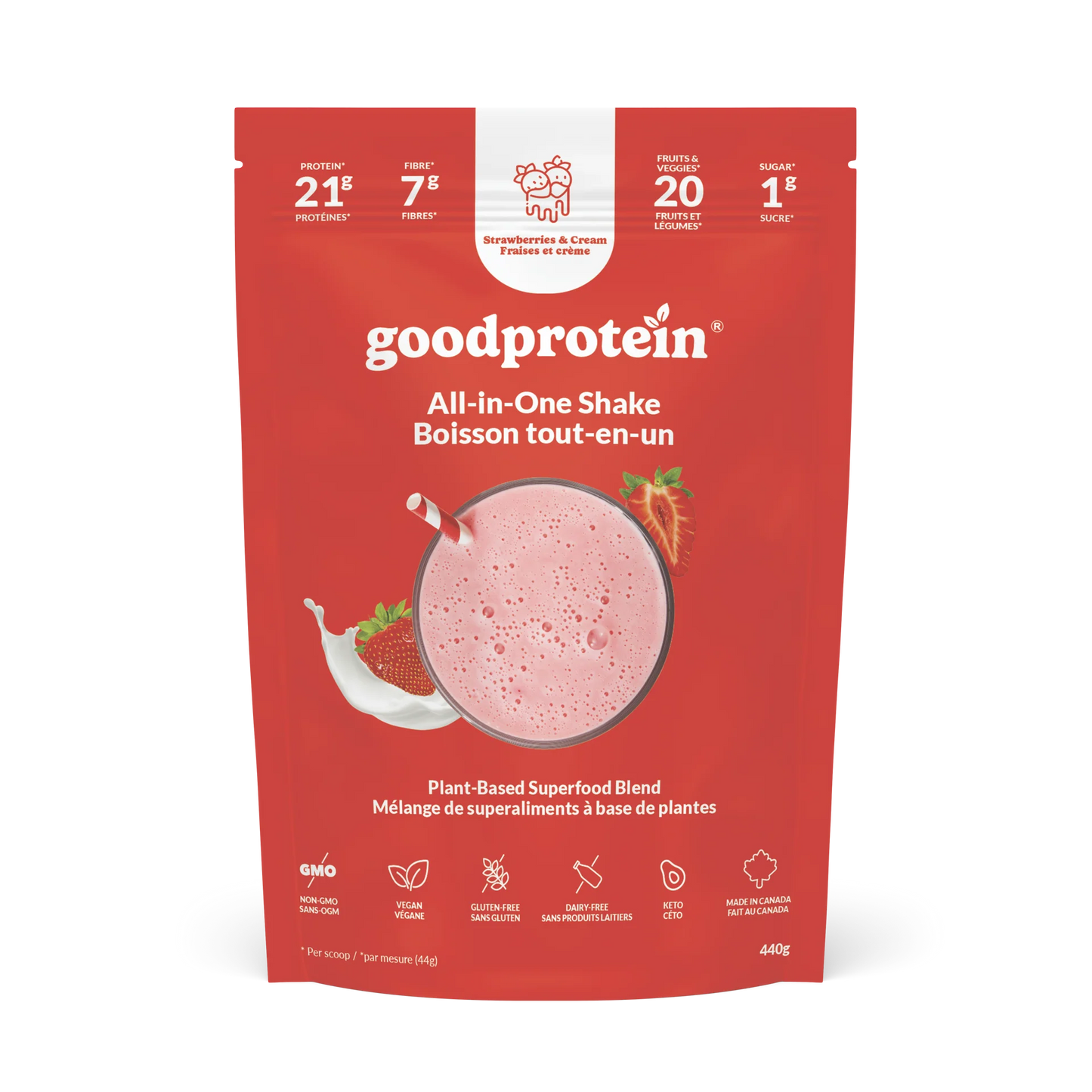 Good Protein All-In-One Shake (Strawberries & Cream), 440g