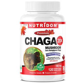 Nutridom Chaga Mushroom 20x, 180mg (3,600mg QCE) (120 Veggie Capsules)